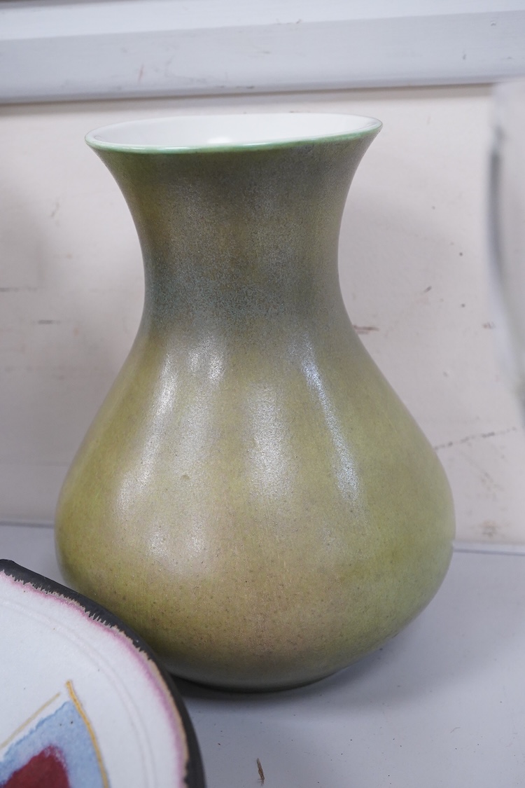 Two Cobridge vases, a Pilkington's Royal Lancastrian vase, 20cm high and a Diane Cross bowl